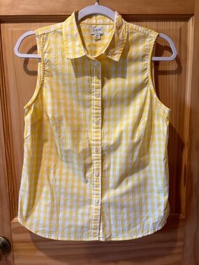 J.Crew Yellow and White Gingham Sleeveless Button-Down women’s size M